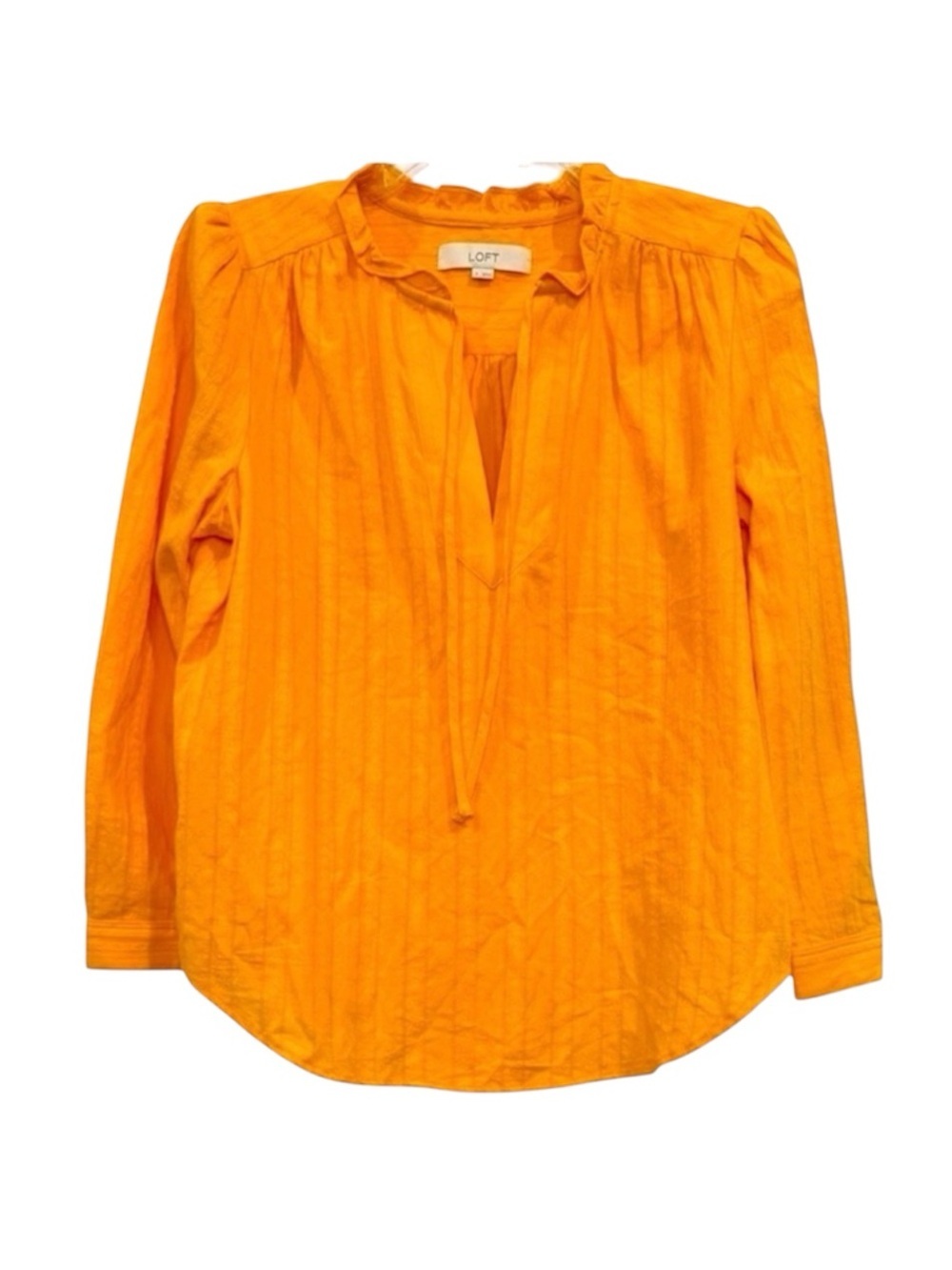 LOFT Orange Cotton Peasant Blouse Small Boho Puff Sleeve Lightweight